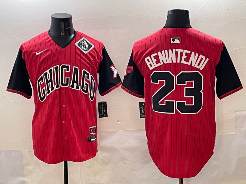Men Chicago White Sox 23 Benintendi Red Stripe Joint Name 2025 Nike MLB Jersey style 9